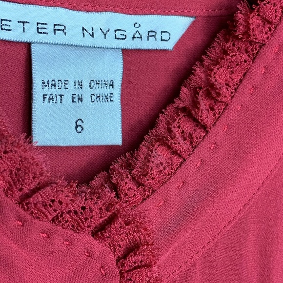 Peter Nygard red silk button belted ruffle shirt 6 - Picture 5 of 9